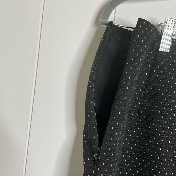 Ann Taylor Womens 12 Side Zip Slit Mini Skirt Black Tan Dots Textured Lined - Picture 7 of 12